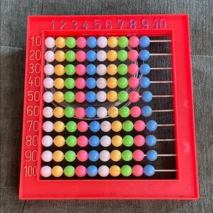 Vintage Abacus Plastic Learning Toy Games 8x7 Math Red School STEM